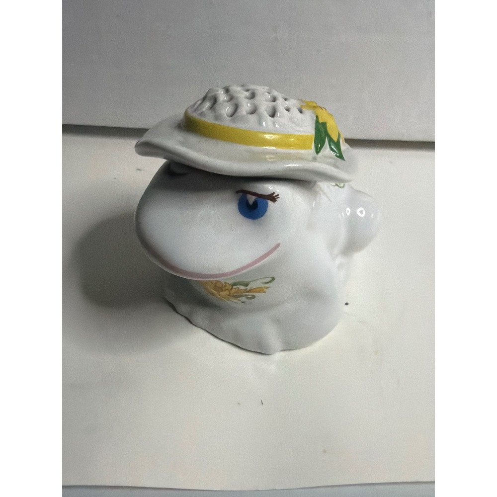 Vintage 1980 Avon Ceramic Winking‎ Frog Pomander Sun Hat Water Lily Floral White